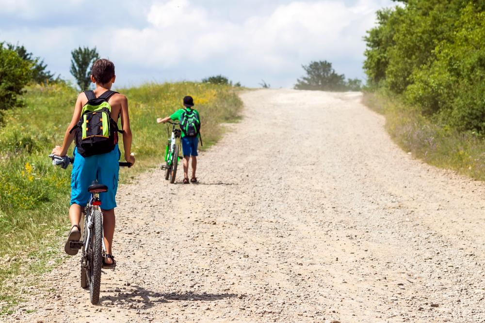 gravel road kids on bikes adobestock 189890288